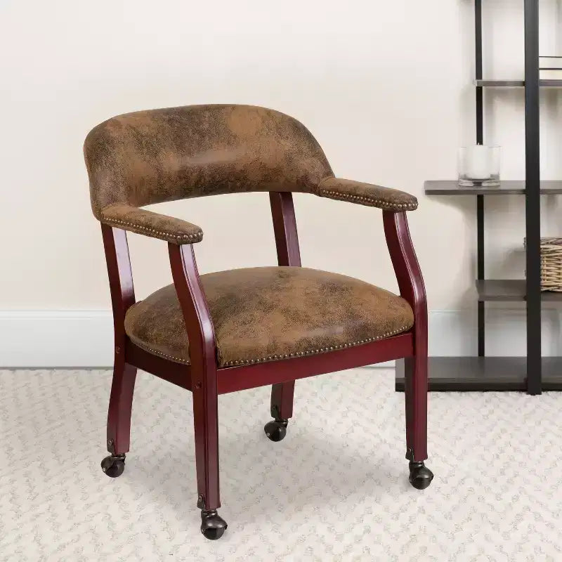 Chaise de conférence Flash Furniture avec clous décoratifs et roulettes