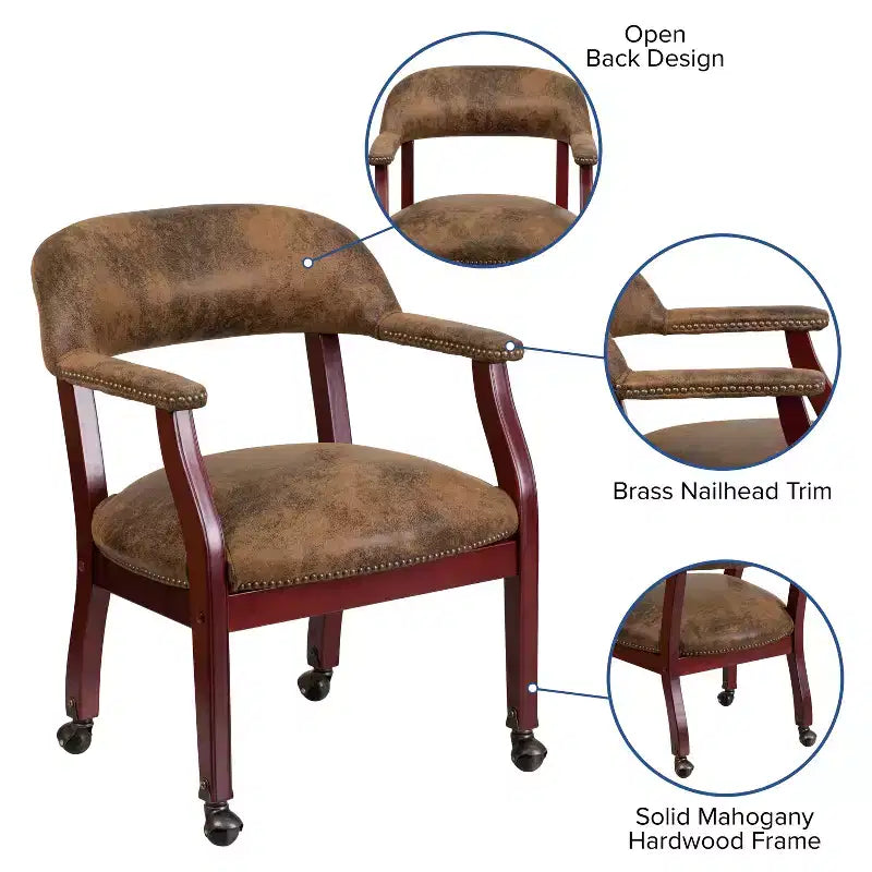 Chaise de conférence Flash Furniture avec clous décoratifs et roulettes
