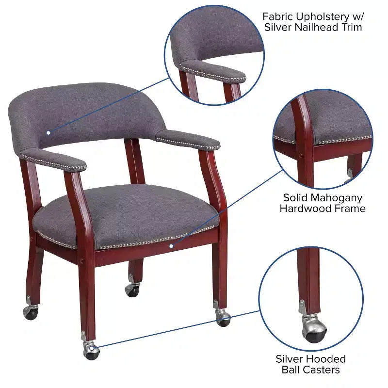 Chaise de conférence Flash Furniture avec clous décoratifs et roulettes