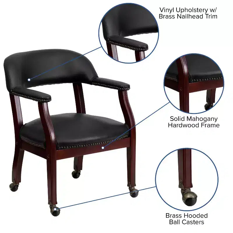 Chaise de conférence Flash Furniture avec clous décoratifs et roulettes