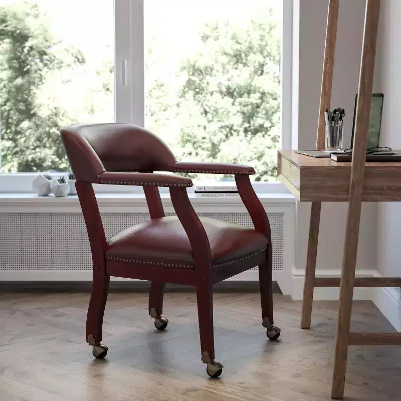 Chaise de conférence Flash Furniture avec clous décoratifs et roulettes
