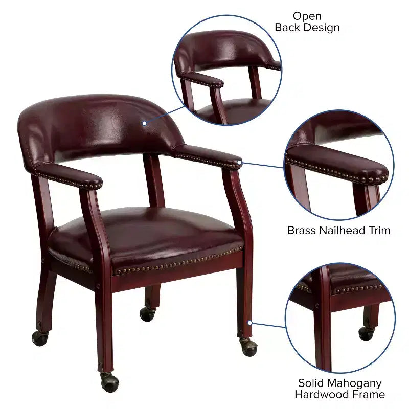 Chaise de conférence Flash Furniture avec clous décoratifs et roulettes