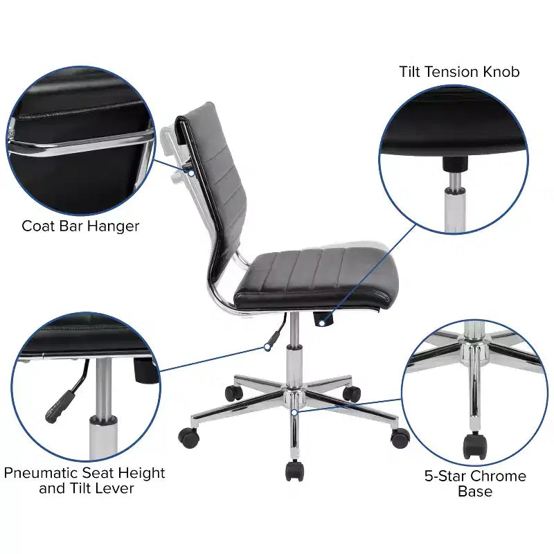 Chaise de bureau pivotante de direction contemporaine en similicuir avec dossier mi-haut sans accoudoirs Flash Furniture