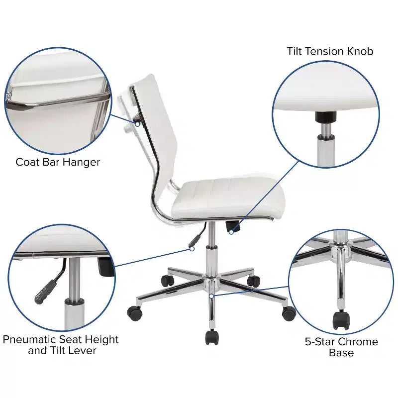 Chaise de bureau pivotante de direction contemporaine en similicuir avec dossier mi-haut sans accoudoirs Flash Furniture