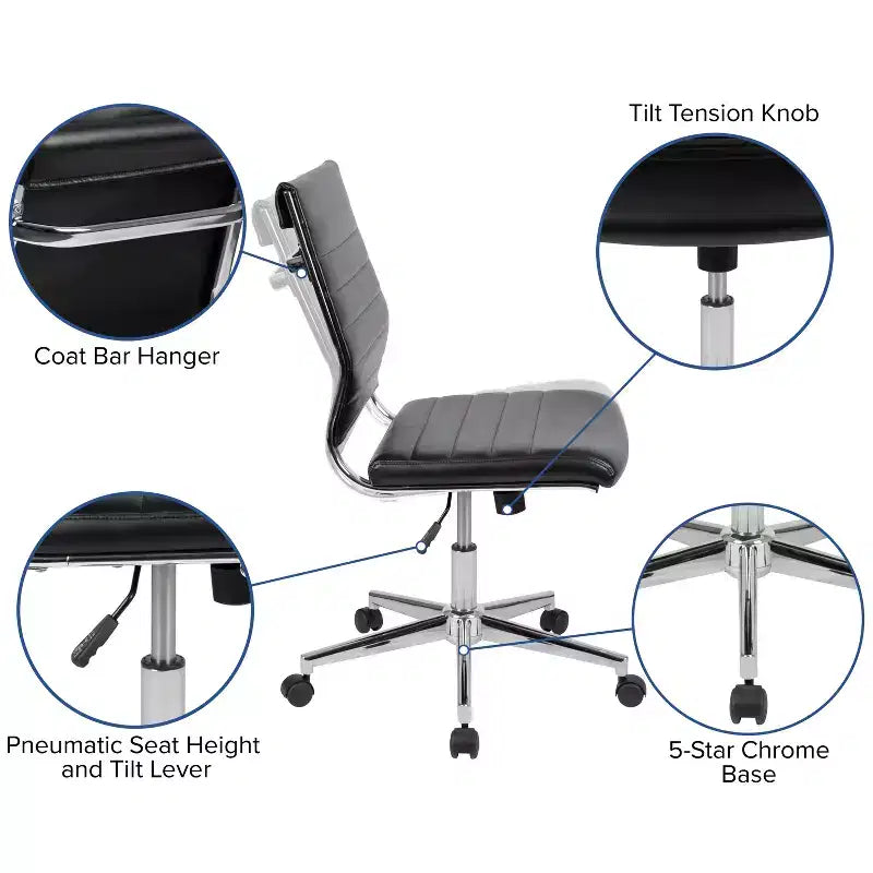 Chaise de bureau pivotante de direction contemporaine en similicuir avec dossier mi-haut sans accoudoirs Flash Furniture