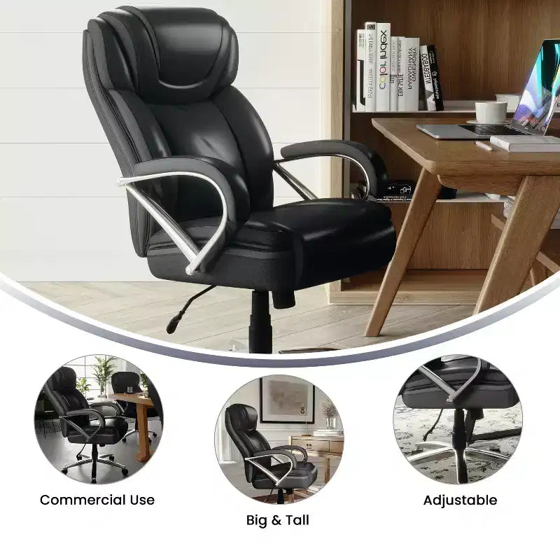 Flash Furniture HERCULES Series Grand & Tall, capacité de 226 kg, fauteuil de bureau ergonomique pivotant en LeatherSoft avec assise extra large