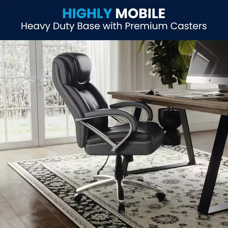 Flash Furniture HERCULES Series Grand & Tall, capacité de 226 kg, fauteuil de bureau ergonomique pivotant en LeatherSoft avec assise extra large