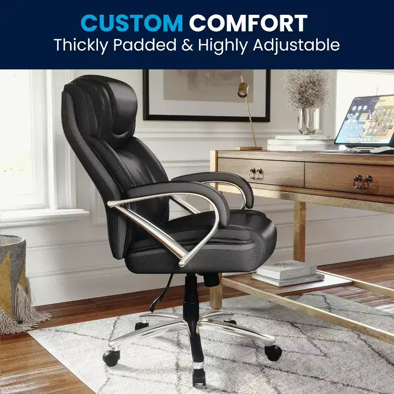 Flash Furniture HERCULES Series Grand & Tall, capacité de 226 kg, fauteuil de bureau ergonomique pivotant en LeatherSoft avec assise extra large