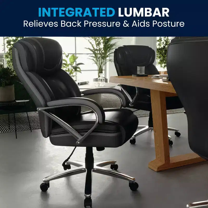 Flash Furniture HERCULES Series Grand & Tall, capacité de 226 kg, fauteuil de bureau ergonomique pivotant en LeatherSoft avec assise extra large