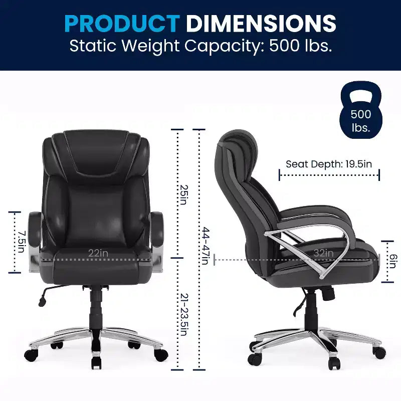 Flash Furniture HERCULES Series Grand & Tall, capacité de 226 kg, fauteuil de bureau ergonomique pivotant en LeatherSoft avec assise extra large