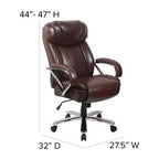 Flash Furniture HERCULES Series Grand & Tall, capacité de 226 kg, fauteuil de bureau ergonomique pivotant en LeatherSoft avec assise extra large
