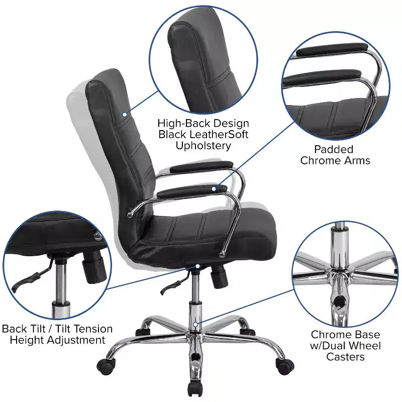 Fauteuil de bureau de direction pivotant Flash Furniture à dossier haut avec structure et accoudoirs en métal