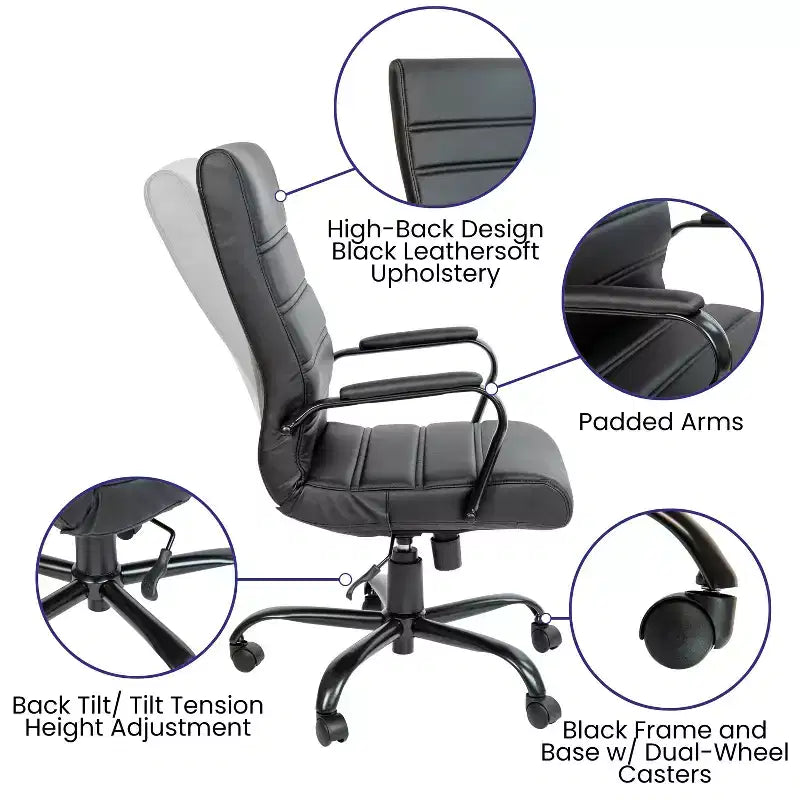 Fauteuil de bureau de direction pivotant Flash Furniture à dossier haut avec structure et accoudoirs en métal