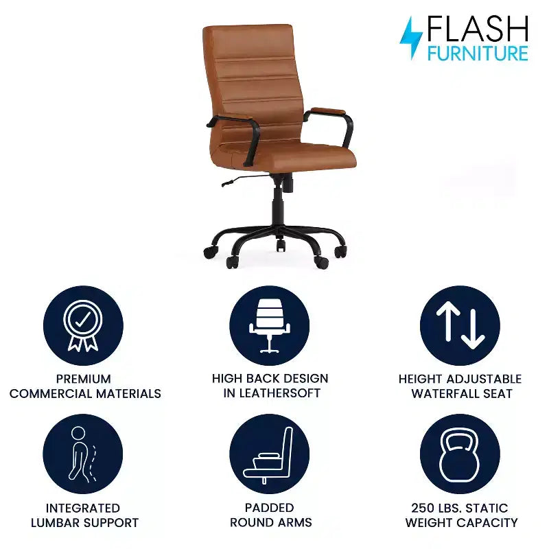 Fauteuil de bureau de direction pivotant Flash Furniture à dossier haut avec structure et accoudoirs en métal