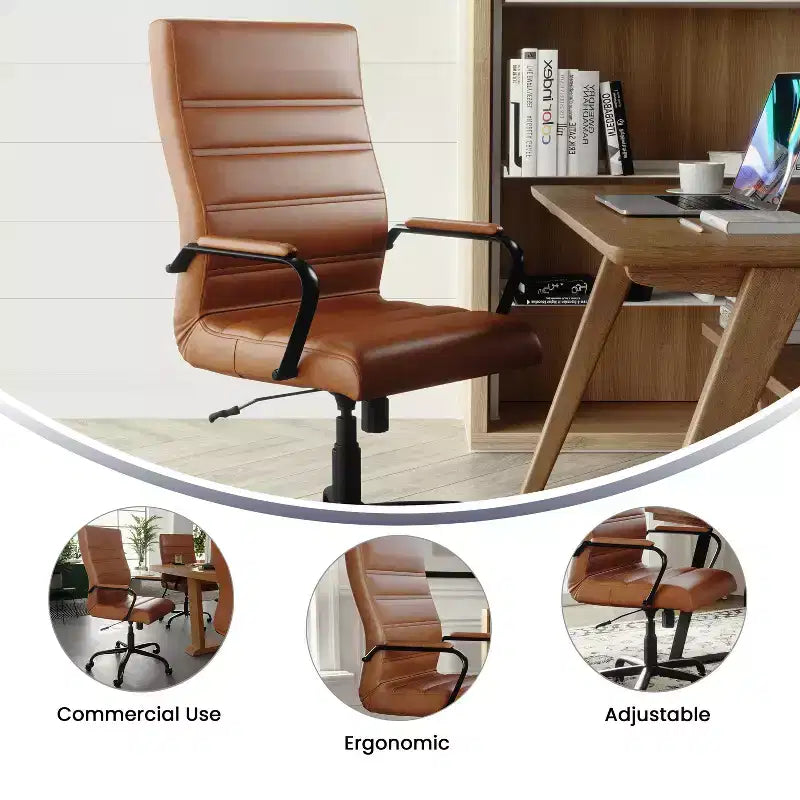 Fauteuil de bureau de direction pivotant Flash Furniture à dossier haut avec structure et accoudoirs en métal