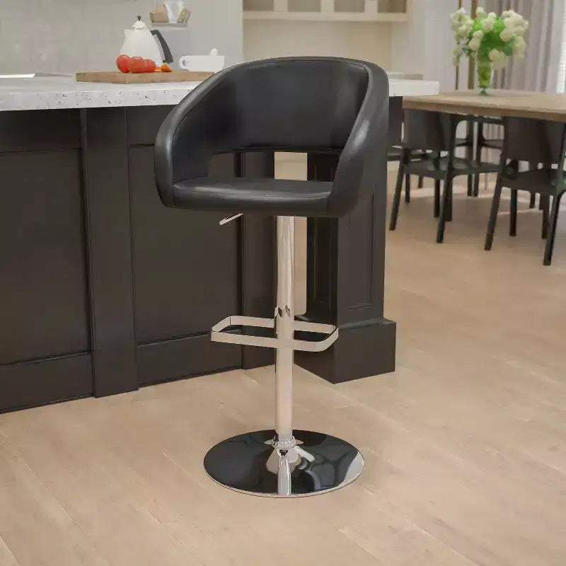 Tabouret de bar contemporain Flash Furniture en vinyle, réglable en hauteur, avec dossier mi-haut arrondi