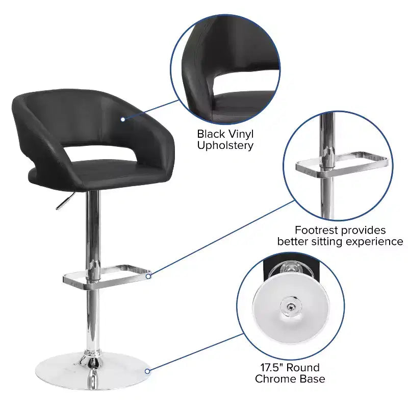 Tabouret de bar contemporain Flash Furniture en vinyle, réglable en hauteur, avec dossier mi-haut arrondi