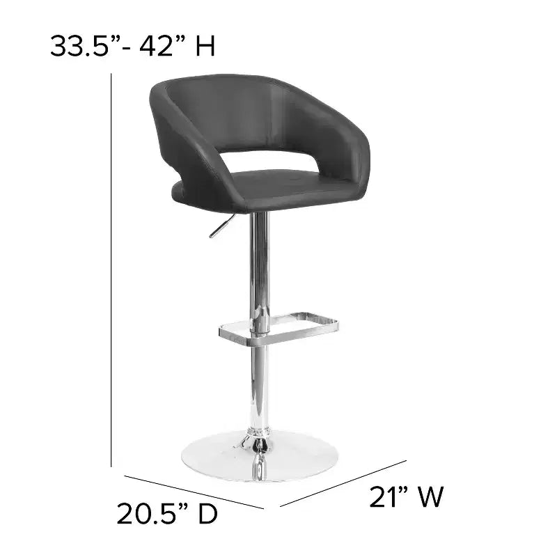 Tabouret de bar contemporain Flash Furniture en vinyle, réglable en hauteur, avec dossier mi-haut arrondi
