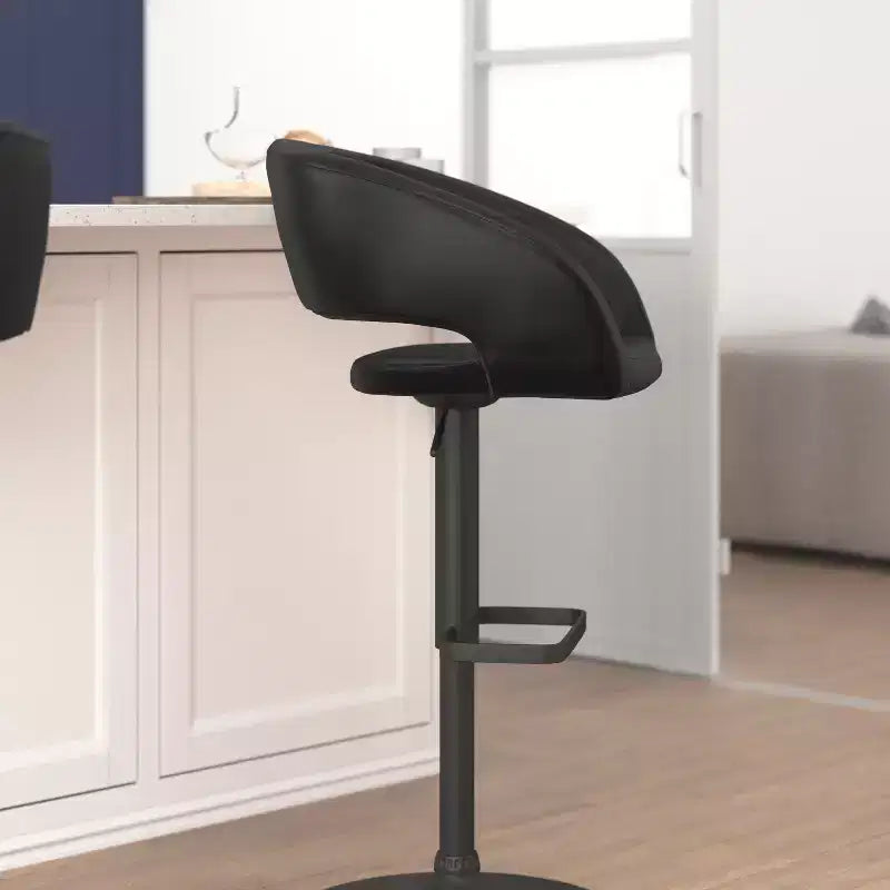 Tabouret de bar contemporain Flash Furniture en vinyle, réglable en hauteur, avec dossier mi-haut arrondi