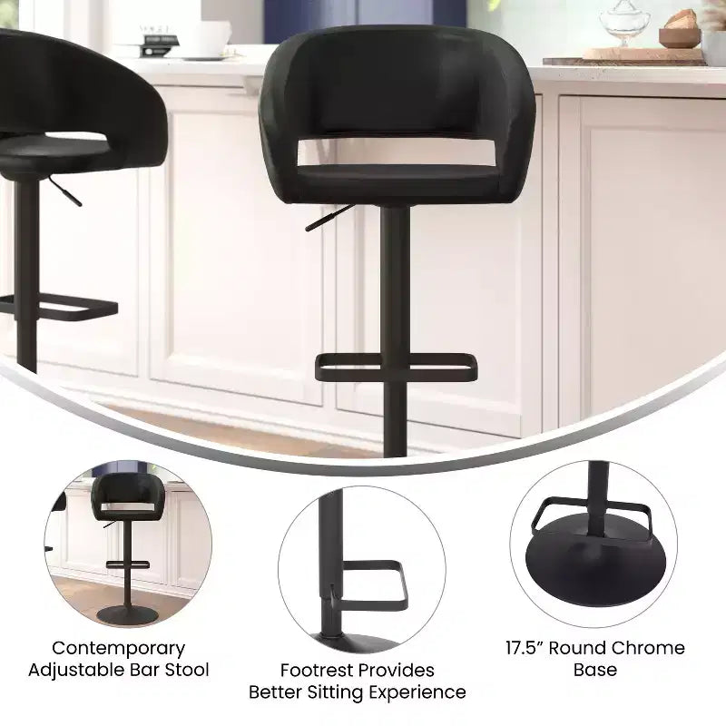 Tabouret de bar contemporain Flash Furniture en vinyle, réglable en hauteur, avec dossier mi-haut arrondi