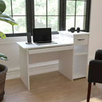 Bureau informatique Emma et Oliver White avec étagères et tiroir