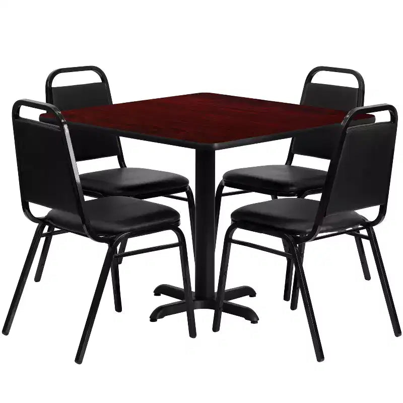 Ensemble table carrée stratifiée Emma et Oliver 36 po avec piètement en X et 4 chaises de banquet