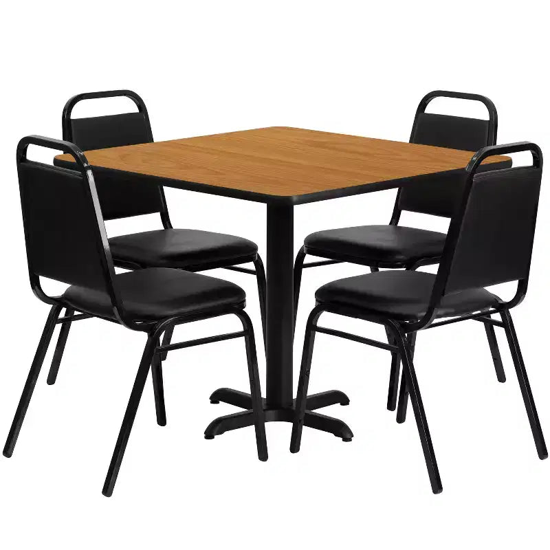 Ensemble table carrée stratifiée Emma et Oliver 36 po avec piètement en X et 4 chaises de banquet