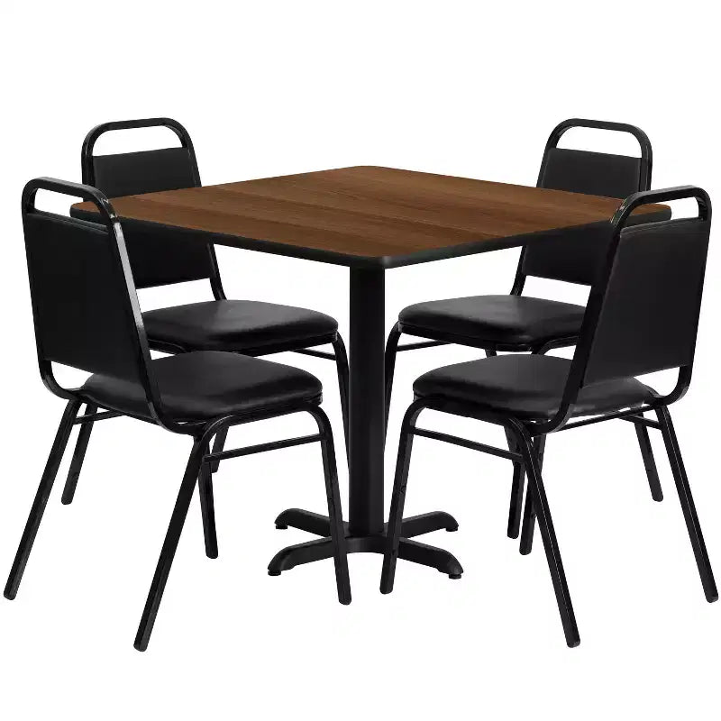 Ensemble table carrée stratifiée Emma et Oliver 36 po avec piètement en X et 4 chaises de banquet