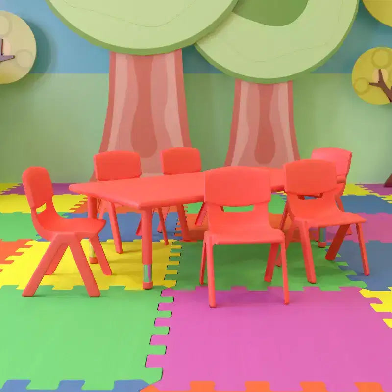 Ensemble de table d'activités rectangulaire en plastique réglable en hauteur Emma et Oliver 24W x 48L avec 6 chaises