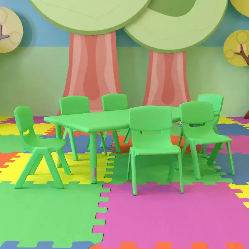 Ensemble de table d'activités rectangulaire en plastique réglable en hauteur Emma et Oliver 24W x 48L avec 6 chaises
