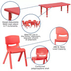 Ensemble de table d'activités rectangulaire en plastique réglable en hauteur Emma et Oliver 24W x 48L avec 6 chaises