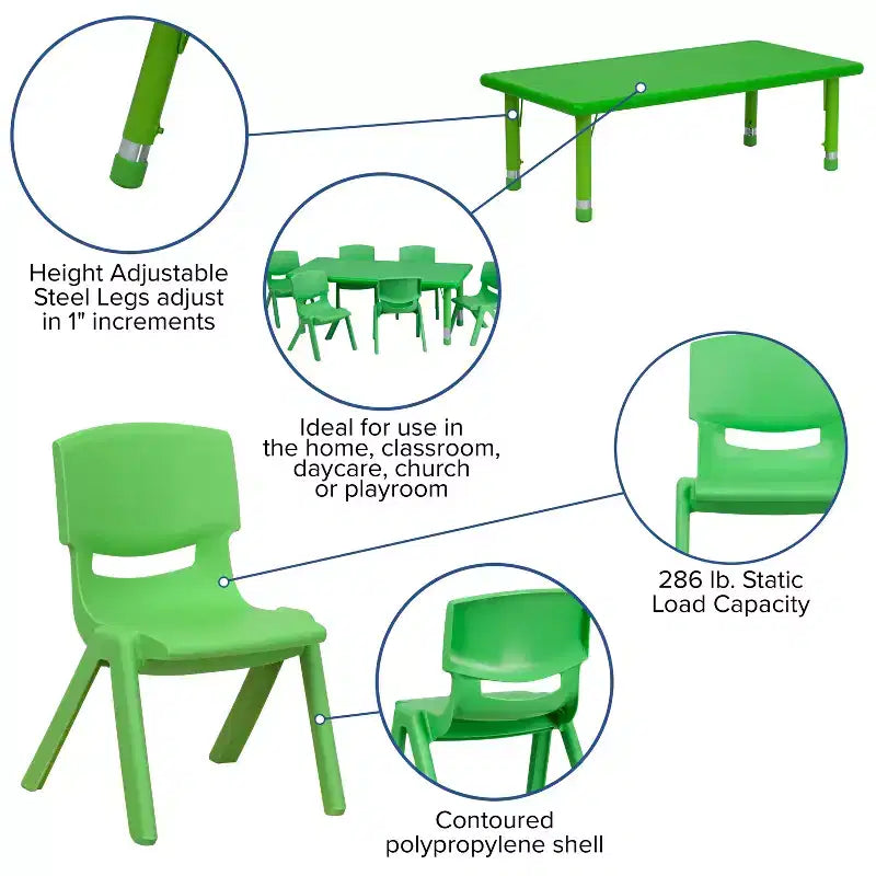 Ensemble de table d'activités rectangulaire en plastique réglable en hauteur Emma et Oliver 24W x 48L avec 6 chaises
