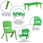 Ensemble de table d'activités rectangulaire en plastique réglable en hauteur Emma et Oliver 24W x 48L avec 6 chaises