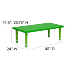Ensemble de table d'activités rectangulaire en plastique réglable en hauteur Emma et Oliver 24W x 48L avec 6 chaises