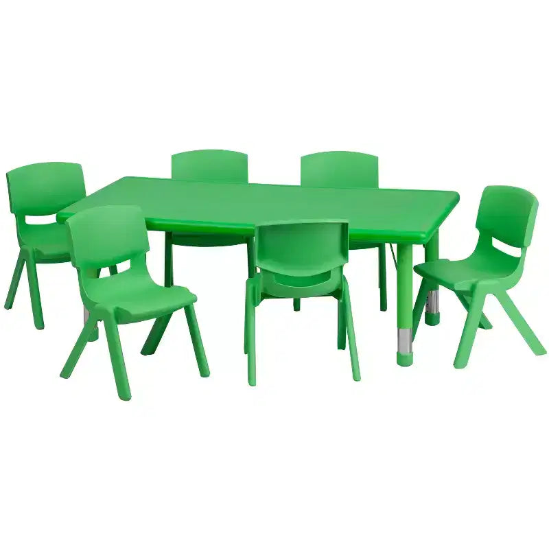 Ensemble de table d'activités rectangulaire en plastique réglable en hauteur Emma et Oliver 24W x 48L avec 6 chaises