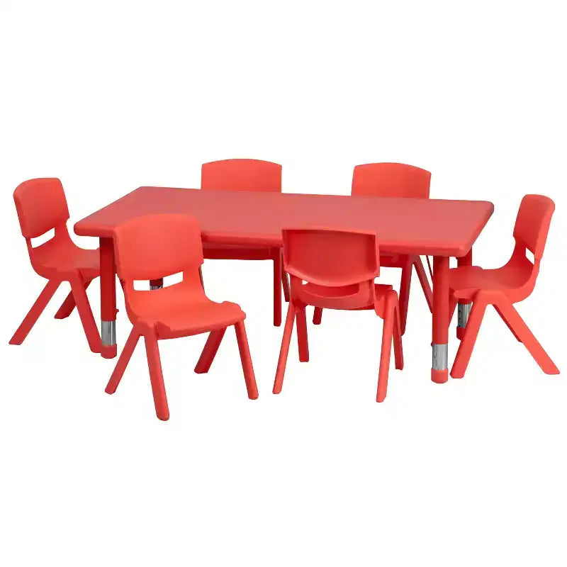 Ensemble de table d'activités rectangulaire en plastique réglable en hauteur Emma et Oliver 24W x 48L avec 6 chaises