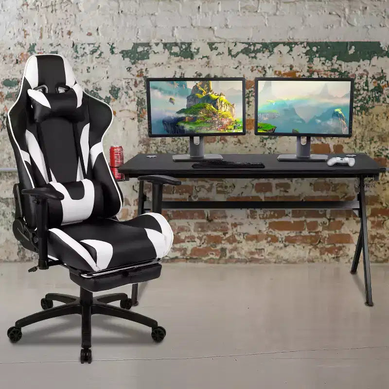 Flash Furniture Bureau de jeu et ensemble chaise de jeu inclinable avec repose-pieds - Porte-gobelet/Crochet pour casque/Tapis de souris amovible/Gestion des câbles