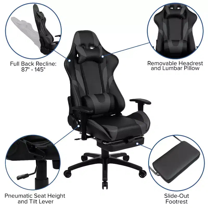 Flash Furniture Bureau de jeu et ensemble chaise de jeu inclinable avec repose-pieds - Porte-gobelet/Crochet pour casque/Tapis de souris amovible/Gestion des câbles