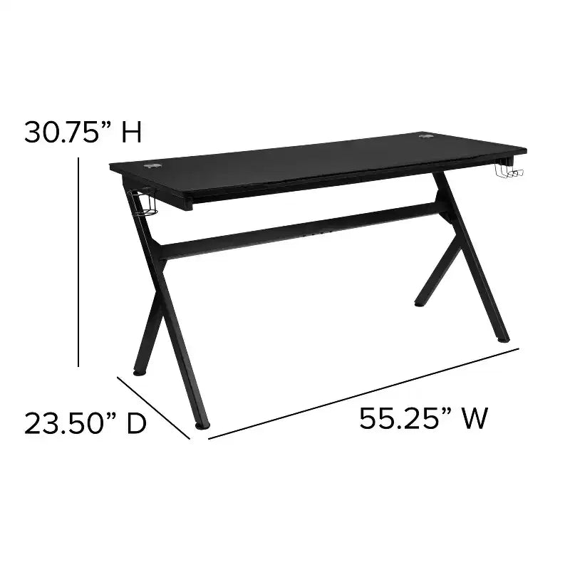 Flash Furniture Bureau de jeu et ensemble chaise de jeu inclinable avec repose-pieds - Porte-gobelet/Crochet pour casque/Tapis de souris amovible/Gestion des câbles