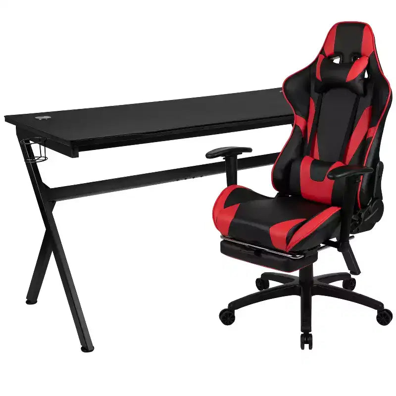 Flash Furniture Gaming Desk and Footrest Reclining Gaming Chair Set - Cup Holder/Headphone Hook/Removable Mouse Pad Top/Wire Management