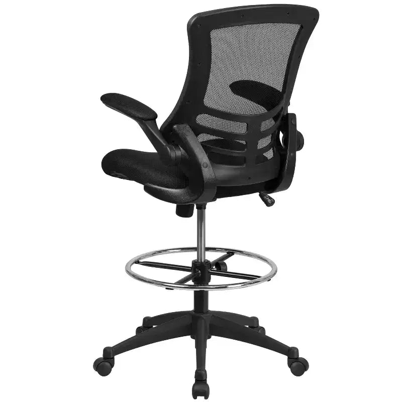 Chaise de bureau ergonomique Emma and Oliver en filet noir à dossier moyen - Anneau réglable et accoudoirs relevables