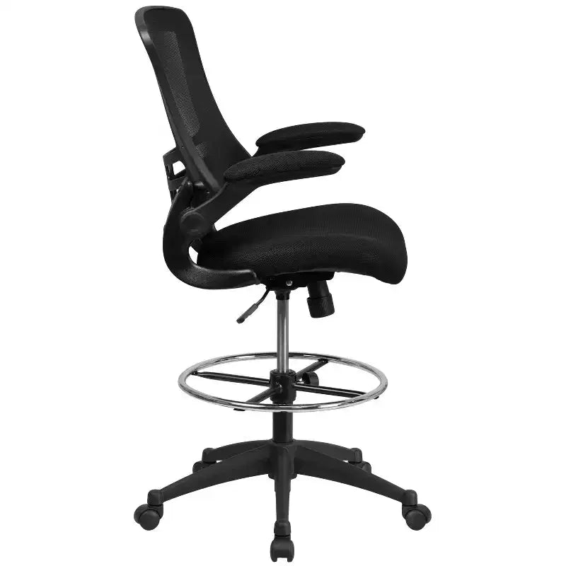 Chaise de bureau ergonomique Emma and Oliver en filet noir à dossier moyen - Anneau réglable et accoudoirs relevables