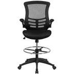 Chaise de bureau ergonomique Emma and Oliver en filet noir à dossier moyen - Anneau réglable et accoudoirs relevables