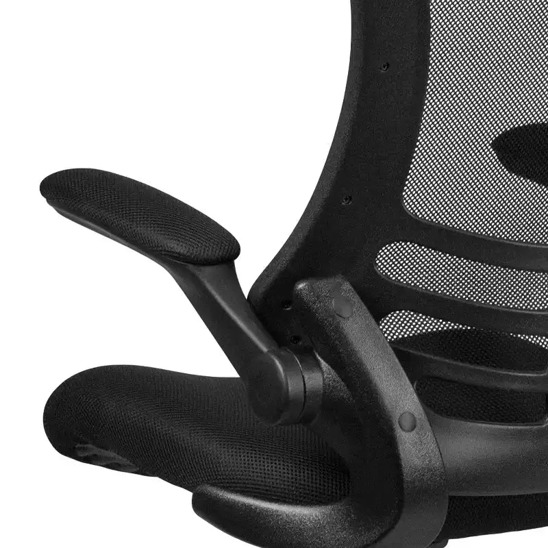Chaise de bureau ergonomique Emma and Oliver en filet noir à dossier moyen - Anneau réglable et accoudoirs relevables