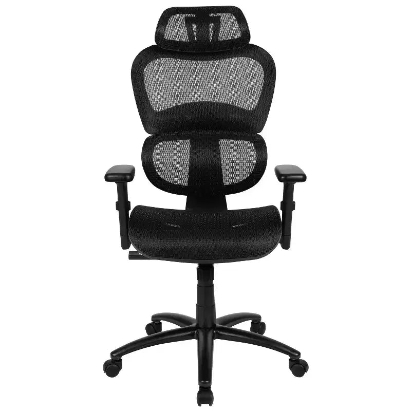 Chaise de bureau ergonomique en maille Emma et Oliver – Bascule synchrone, appui-tête, accoudoirs pivotants réglables