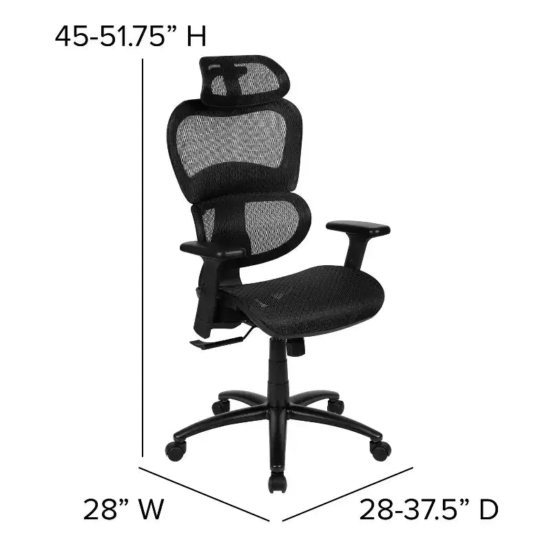 Chaise de bureau ergonomique en maille Emma et Oliver – Bascule synchrone, appui-tête, accoudoirs pivotants réglables