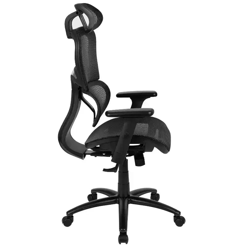 Chaise de bureau ergonomique en maille Emma et Oliver – Bascule synchrone, appui-tête, accoudoirs pivotants réglables