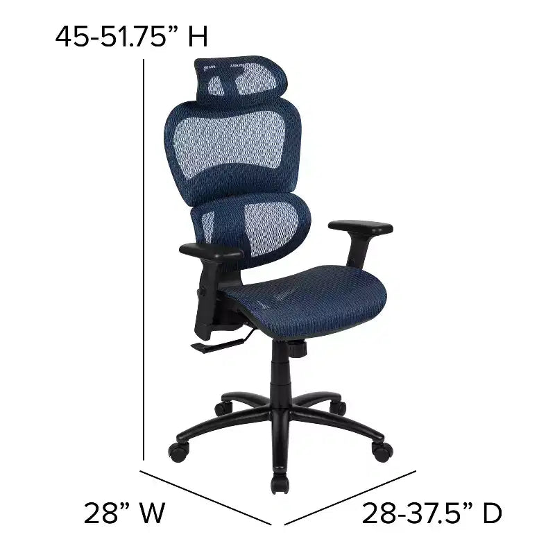 Chaise de bureau ergonomique en maille Emma et Oliver – Bascule synchrone, appui-tête, accoudoirs pivotants réglables