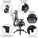 Chaise de bureau ergonomique en maille Emma et Oliver – Bascule synchrone, appui-tête, accoudoirs pivotants réglables