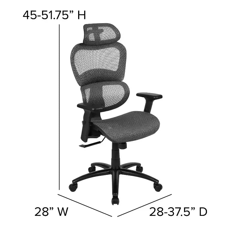 Chaise de bureau ergonomique en maille Emma et Oliver – Bascule synchrone, appui-tête, accoudoirs pivotants réglables
